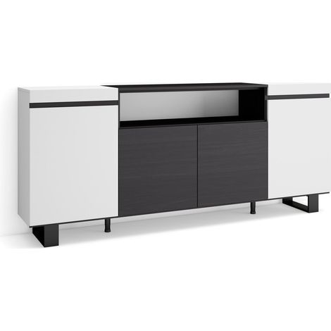 Skraut Home - Credenza, Mobile, Cucina, Madia, mobile ingresso, 200x87x35cm, 4 Porte, Design industriale, Stile moderno, Bianco e nero (1/5)