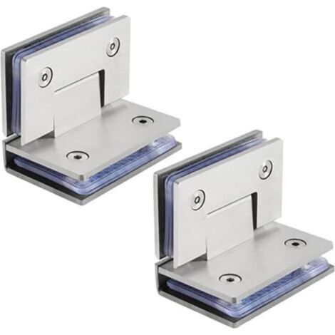 2 frameless 90-degree glass door hinges, brushed stainless steel bathroom clips, L-shaped shower hinges, 50kg load capacity per pair, for 8–12mm thick tempered glass (1/4)