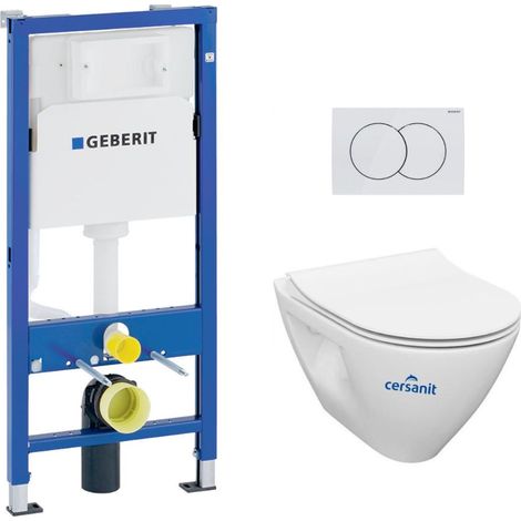 Pack WC Bâti-support Geberit 112 cm + Cuvette sans bride Cersanit + Abattant SoftClose + Plaque blanche (MILLEGEB1)