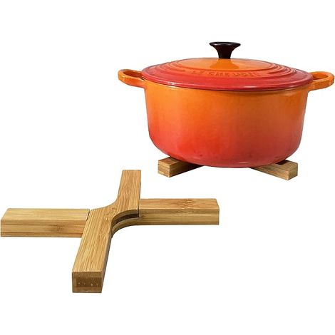 Lawen Creative / Lot de 2 dessous de verre pliables en bambou extra épais (1,6 cm) pour casseroles et poêles lourdes (1/5)