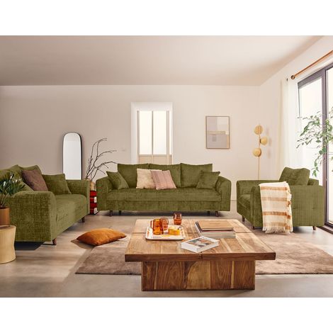 Rune - canapé droit 2 places en velours texturé - vert olive