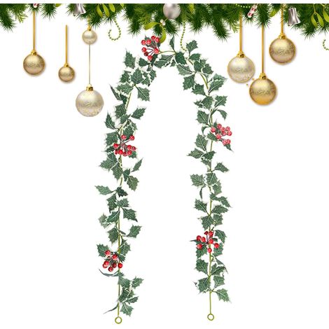 Guirlande de Noël 175 Centimètres Feuilles Réalistes avec Baies Rouges  Vrilles Décoratives Pour Maison, Porte d'Entrée, Cheminée, Patio, Salon, Jardin, Cour, Mur (1/5)