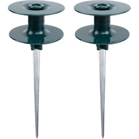 Lot de 2 piquets de guidage pour tuyau d'arrosage 25 cm, métal zingué robuste et antirouille, tête rotative vert foncé résistante. Empêche le tuyau de pénétrer dans les parterres de fleurs et protège (1/5)