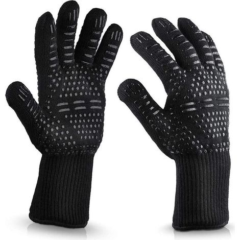 Gants de cuisine noirs résistants à la chaleur jusqu'à 800 °C (1/5)