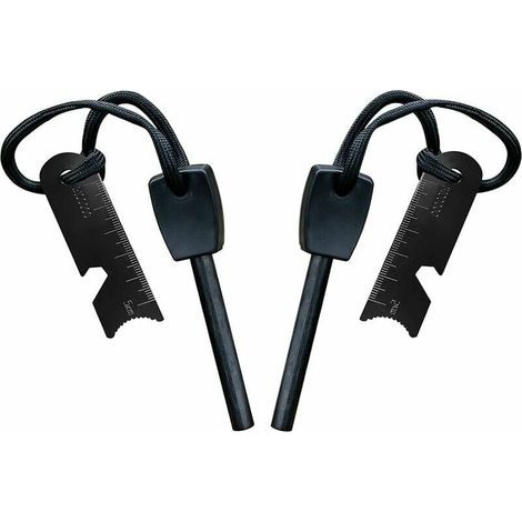 Überlebens-Feuerstarter, Feuerstarter mit Schaber, wasserdicht, 10.000 Funken bei 3.000 Grad, 8 mm Stab, Magnesium-Feuerstahl - Feuerstarter, Halsband, Multifunktions-Schaber (2 Stück)