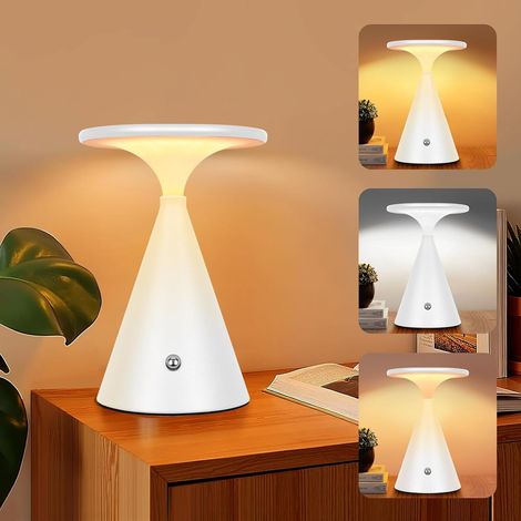 Lampe de Table LED , Lampe de Bureau 1200mAh Dimmable, Luminaire d'Intérieur/Extérieur à Toucher, 3 Couleurs Gradation Illimitée, Design Élégant (Blanc) (1/5)