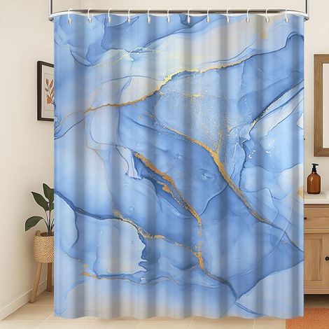 150x200cm Rideau de Douche Marbre Blanc Gris Bleu Or Pois Imperméable Polyester Rideau de Salle de Bain Luxe Moderne Esthétique Artistique Lavable Résistant à la Moisissure Tissu Décoratif (1/5)