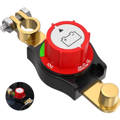 Battery Isolator Switch 12V-48V, Kill Switch for Car, Marine, Boat & RV, Top Post Battery Disconnect Cut Off Switch (Negative On/Off) (1/5)