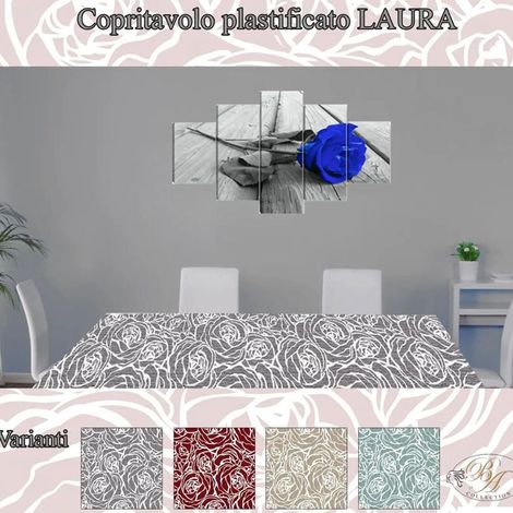 TrAdE Shop Traesio - Tovaglia Plastificata Copritavolo Antimacchia Rettangolare Laura Mis. 6 Posti -