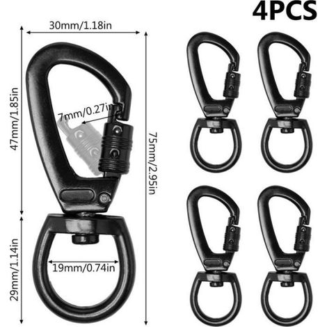 Mousqueton Pivotant - Alliage De Zinc - Verrouillage 360° - Pour Laisse Chien Escalade Porte-Clés - 4 Pièces (1/5)