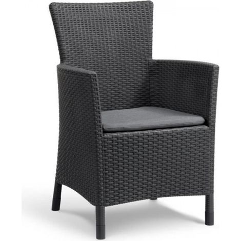 Allibert – Fauteuil de jardin en résine imitation rotin tressé – Coloris gris graphite – Coussin ergonomique – Résistant aux intempéries et UV (1/5)