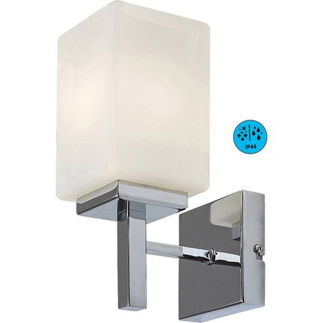 Lampada da parete ZENKAI E14 1X max.10W IP44 metallo cromo, vetro bianco H:24.5cm L:10cm dimmerabile (1/5)