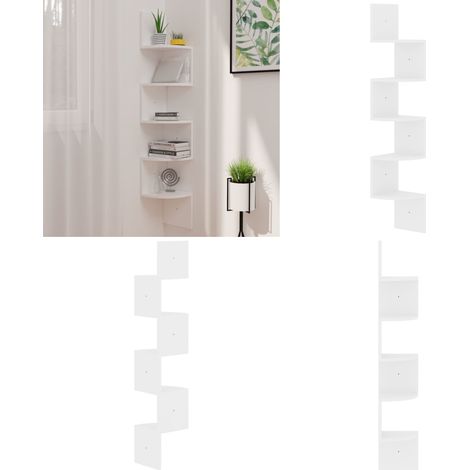 Étagère d'angle murale blanc brillant 19x19x123 cm - Etagere Murale - Étagère D'angle - Rangement Mural - Décoration Murale - Meuble D'angle - Home & Living (1/5)