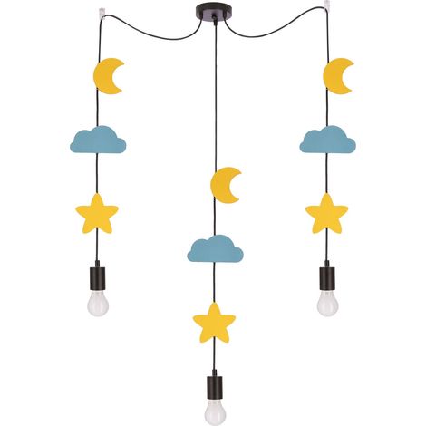 Suspension enfant noire jaune/bleu 3xE27 Trio Candellux (1/2)
