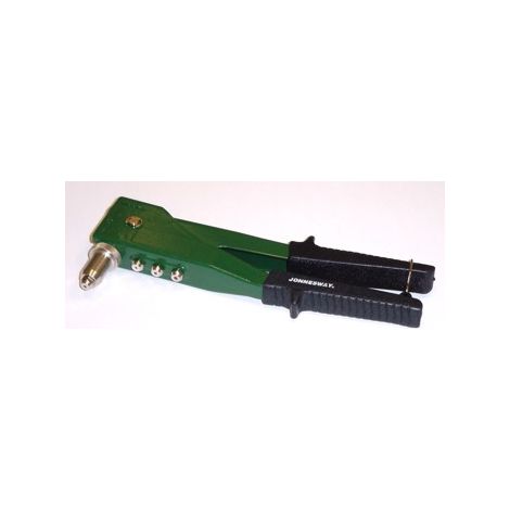 Remachadora Manual Jonnesway V1006 para remaches de 2,4 a 4,8 mm, ideal para aluminio y acero inoxidable, con diseño ergonómico y cabezales intercambiables