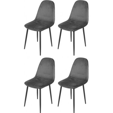 Chaise en velours gris pieds en métal noir - 44x53x88cm (1/5)