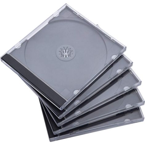 Paquet de 25 boîtiers CD transparents simples standard avec plateau noir assemblé (1/3)