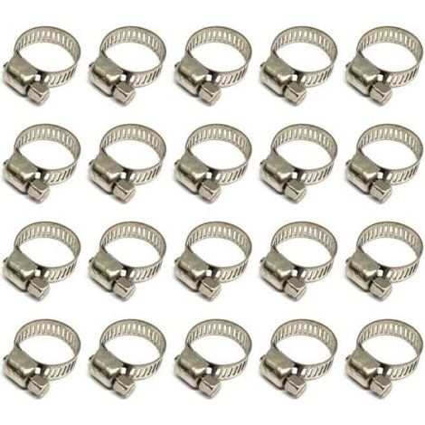 20 Pièces Collier De Serrage Tuyau, Collier De Serrage Tuyau Réglable 12-20mm, 304 Collier De Serrage Inox, Collier Serrage Métallique, Pour Tuyau, Home Gaz, Famille Tuyau D'eau, Câble, Robinet, Etc (1/4)