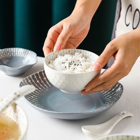 Bol à soupe de 11,5 cm (4,5 po) en céramique à décor en relief sous émail, style minimaliste, facile à nettoyer, idéal pour la cuisine et la maison. (1/5)