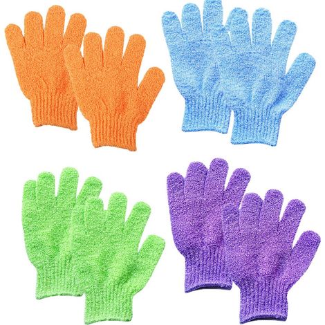 4 paires de gants de douche exfoliants, gants de bain exfoliants double face pour un nettoyage en profondeur des peaux mortes, pour un massage spa et une beauté du visage. Accessoires de bain et de do (1/5)