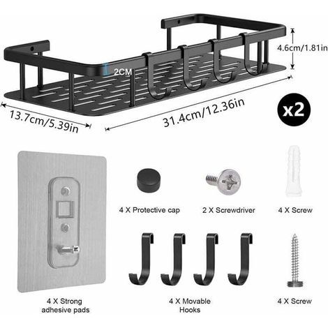ALLIANDIS 2er-Set Duschablagen ohne Bohren, Wandregal aus Aluminium für Badezimmer, selbstklebende Duschhalterung, geeignet für Bad/Küche/Schlafzimmer (1/5)