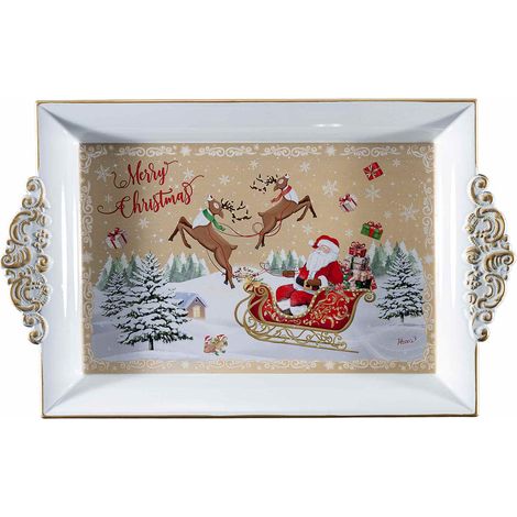 Vassoi di Natale in plastica rigida con manici e stampa natalizia, set da 5 pezzi, cm 32,5 x 20 x 3 H