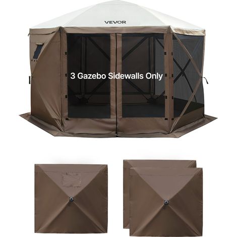 Paroi Latérale de Tonnelle 1,73x1,48 m Panneau Latéral de Tente Tonnelle Lot de 3 pour Événements Stands Vendeur, Couche Imperméable, Coupe-vent et Pare-soleil, avec Fenêtre sur Un Côté, Marron (1/5)