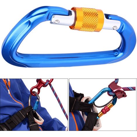 mousqueton en alliage d'aluminium avec boucle en D pour escalade, accessoire de sécurité extérieur (bleu) (1/5)