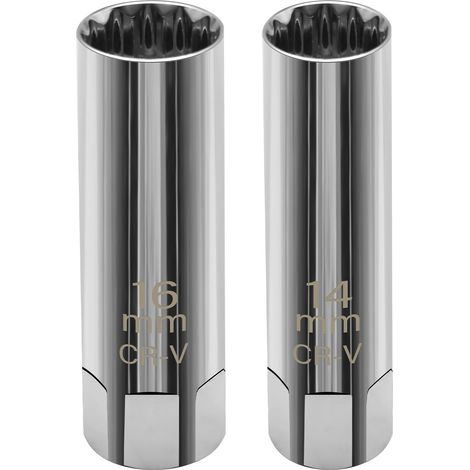 2 Pcs Cle a Bougie, Douille Bougie 16mm/14mm Mince Magnétique, 12 Points 3/8" Outil de Retrait de Bougie d'Allumage pour Voitures (1/5)
