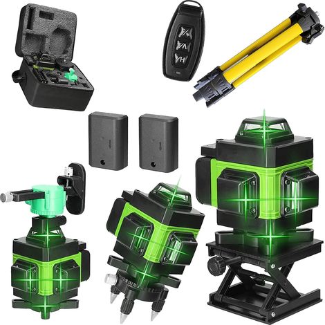 Niveau Laser 4 x 360°, 4D 16 Lignes, Rotatif Horizontal Vertical, Nivellement Automatique, avec Trépied, 2 Batteries Rechargeables (1/5)
