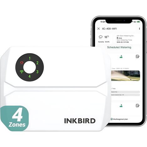 INKBIRD Programmateur Arrosage 4 Voies WIFI IIC-400 WiFi Minuteur Minuterie Irrigation Intelligent Contrôle APP automatique
