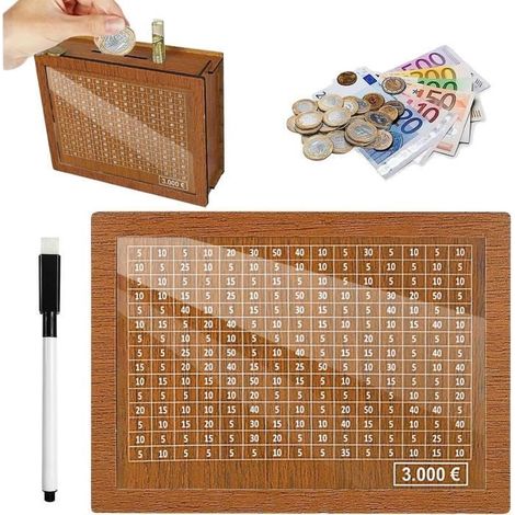Tirelire en Bois avec Compteur,Autocollants pour Objectifs Différents et 1 Marqueur, Tirelire Réutilisable avec Numéros (3000) (1/4)