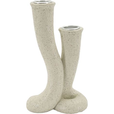 Portacandele Stons piccolo a due fiamme in polyresin effetto sabbia — 10x6,5x17,5 cm