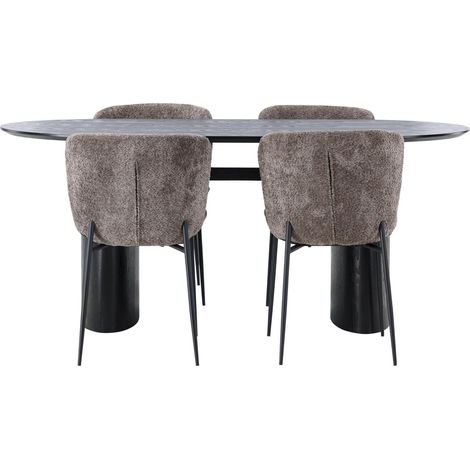 Isolde Essgruppe Esstisch schwarz 4 Stühle Bouclé braun. (1/4)