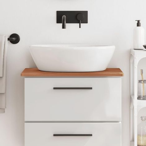 Plateau de lavabo 80 x 40 x 1 cm en bois de hêtre massif – Plan de travail en bois de hêtre pour salle de bain, plateau de lavabo avec coins arrondis'-'-