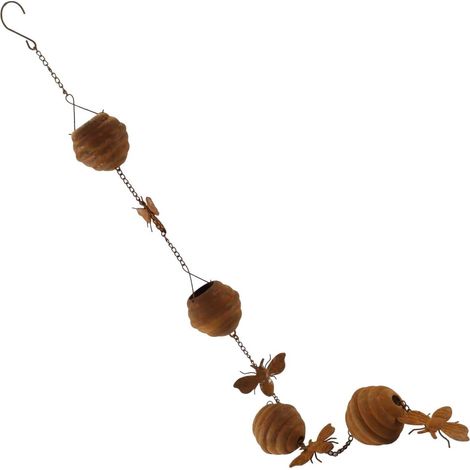 Chaîne de pluie en forme d'abeille pour gouttières, collecteur d'eau de pluie, déviateur décoratif pour descente de gouttière, décoration de jardin avec crochets, 117 cm, fer (1/5)