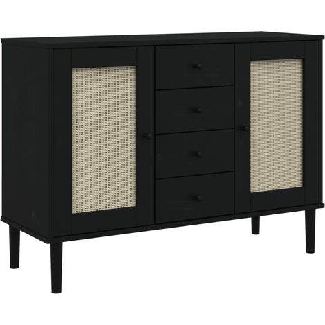 Sideboard SENJA Rattan Look Black 112x40x80 cm Solid Wood Pine vidaXL (1/5)