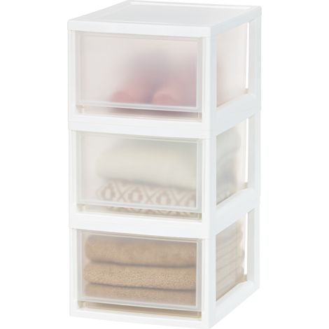 Iris Ohyama, Stapelbare Aufbewahrungsschublade, Schubladenbox aus Kunststoff, 13,7L, 3er-Set, Weiß, Stapelbar, Transparent, für Snacks, Medikamente, Schreibwaren, Bastelbedarf, BPA-frei, MSD-2