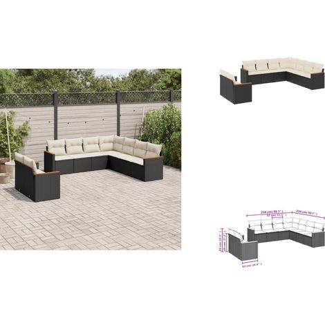9-tlg. Garten-Sofagarnitur mit Kissen Schwarz Poly Rattan - Gartenmöbel - Outdoor Möbel - Rattan Sofa - Lounge Set - Esstisch (1/3)