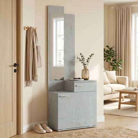 Ensemble meuble d'entrée avec Miroir, Tiroir 61 x 30 x 170 cm Gris, haute qualité et durable (1/5)
