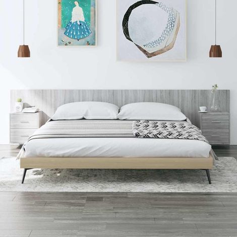 vidaXL Cabecero de cama y mesitas madera contrachapada gris Sonoma (1/5)