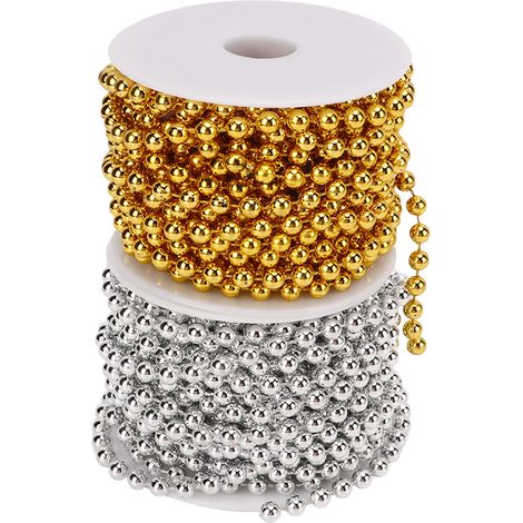 Guirlande de Perles Dorées et Argentées 10m, Perles Blanches Brillantes pour Décoration de Fête et Mariage (1/5)