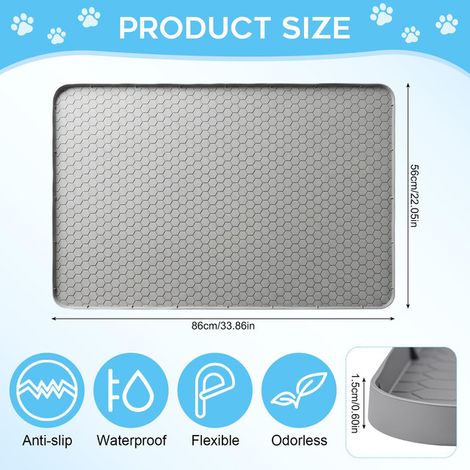 Tapis de Litière pour Chat Imperméable et Antidérapant - Grand Tapis de litière Pliable et Lavable - Collecteur de Litière avec Bords Élevés pour Propreté du Sol 86x56 cm