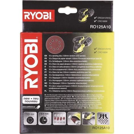 RYOBI Lot de 10 disques abrasifs - 125mm - Grain 100, 120, 240 et 320 - RO125A10 (1/7)