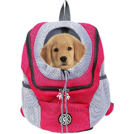 Sac à dos de transport pour animaux de compagnie (rouge), adapté aux chiens et chats jusqu'à 3-7 kg, sac de voyage mains libres pour animaux de compagnie, tête dégagée respirante, fond imperméable, ad (1/5)