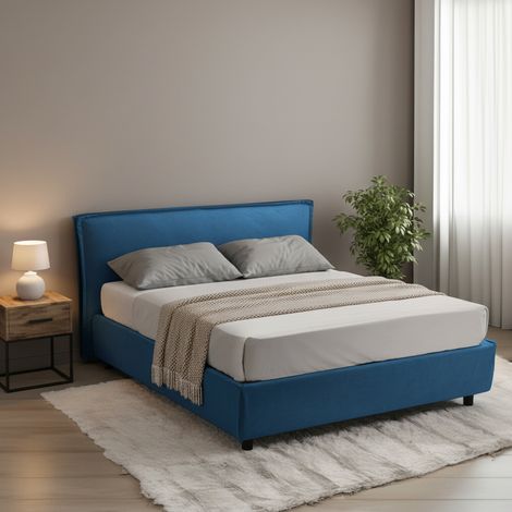 Letto Matrimoniale Bruzolo, Letto Matrimoniale Materasso Incluso, Sfoderabile Made in Italy, Contenitore, blu (1/5)