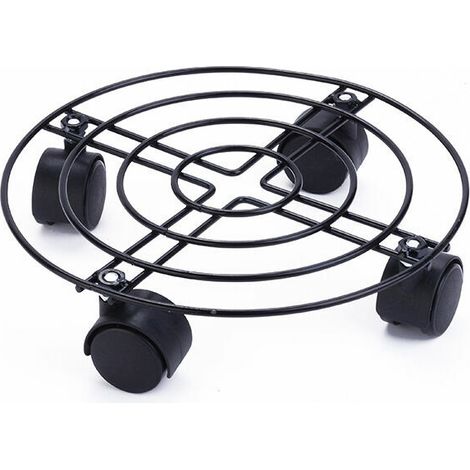 Carrello portavasi Black Edition Ø 25 x 6 cm I Carrello portavasi per interni I Supporto in acciaio, rivestimento nero, con bordo I Capacità di carico 60 kg