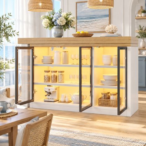 Mesa extensible con mueble lateral, tablero giratorio 360°, blanco OKMYHOME (1/5)