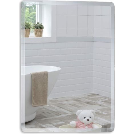 Simple Elegant Rectangular Bathroom Wall Mirror - Wall Mounted (60cm x 40cm) (1/2)