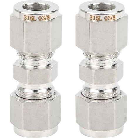 2 raccords à compression en acier inoxydable 316, connecteurs de tuyauterie droits à double bague de serrage pour tuyaux (Ф3/8 ) (1/4)